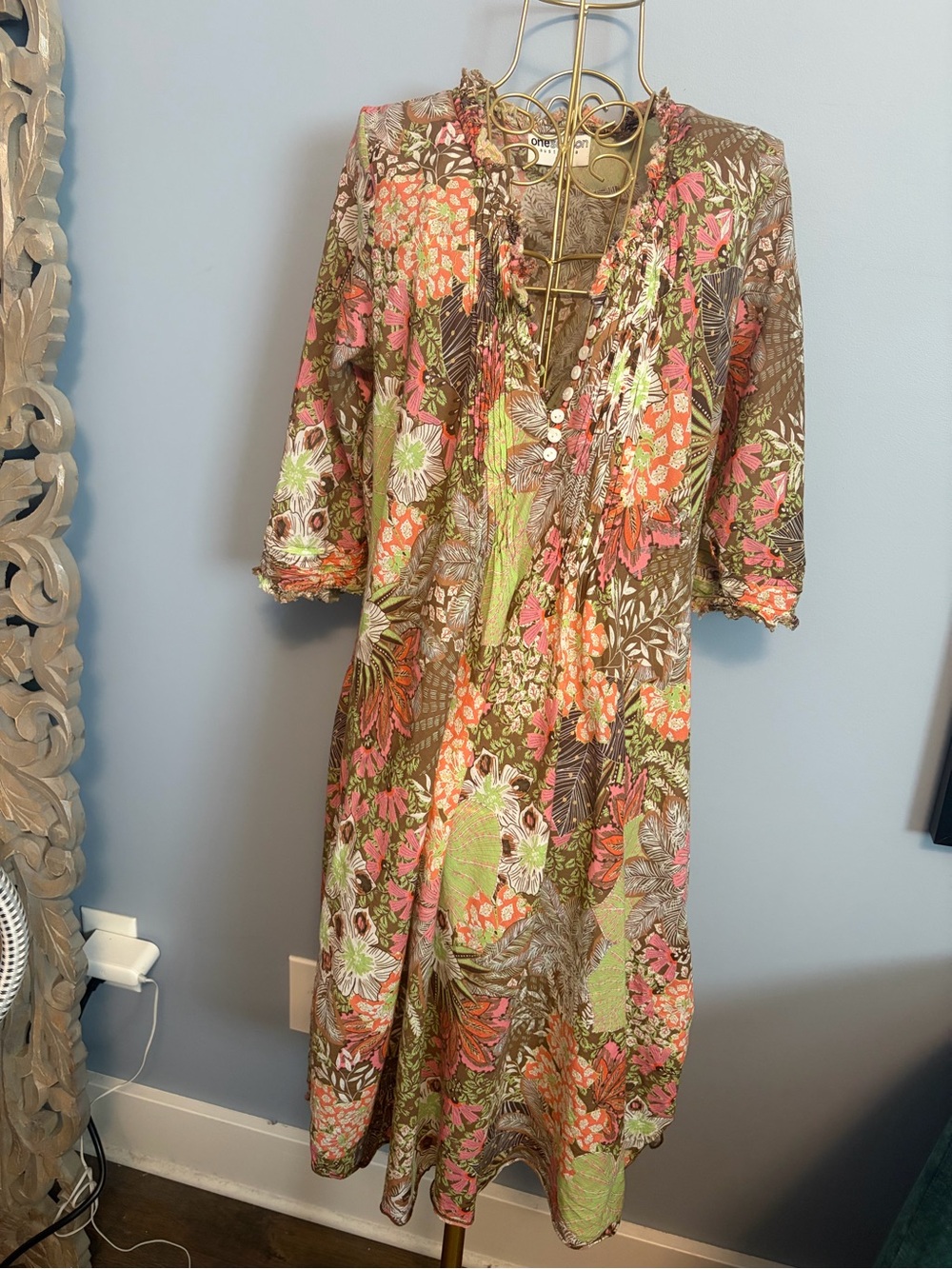 Floral Button-Front Midi Dress in Multi-Color